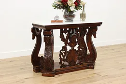 Classical Vintage Marble & Carved Mahogany Console Table  #53143