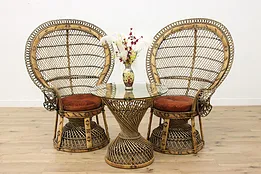 Wicker Rattan Vintage Oaur Peacock Chairs & Table Set  #53107