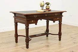 Victorian Eastlake Antique Walnut Leather Top Writing Desk #52817