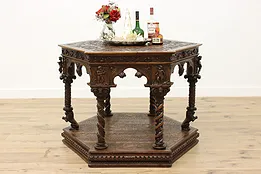 Italian Antique Walnut Center Table, Carved Angels & Lions #52013