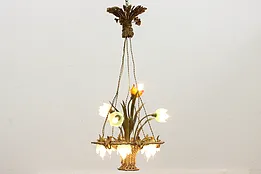 French Antique Gilt Bronze Flower Basket Chandelier, Soleau #52011