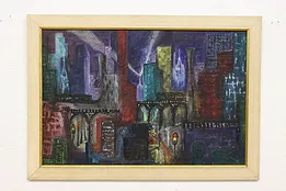 Modernist Cityscape Mixed Media Painting, Hall 40.5" #53342