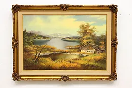 Cottage & Lake Vintage Original Oil Painting, Altwehr 44" #52779