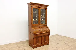 Victorian Eastlake Antique Roll Top Secretary Desk, Bookcase #53260