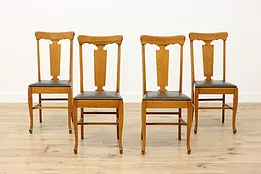 Set 4 Craftsman Antique Mission Oak & Leather Dining Chairs #53335