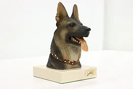 German Shepherd Vintage Dog Sculpture, Travertine Base, Nico #53287