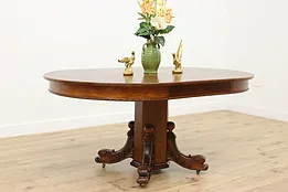 Victorian Antique 45" Oak Dining Table, Opens 68", Dolphins #52937