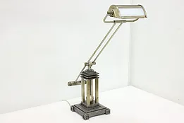 Art Deco Design Vintage Nickel & Glass Adjustable Desk Lamp #50916