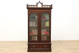 Victorian Antique Carved Walnut Library Bookcase #53243