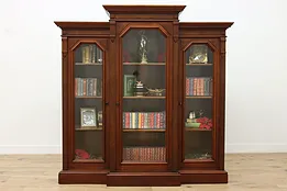 Victorian Antique Walnut Wavy Glass Triple Bookcase Display #53236