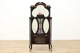 Art Nouveau Antique Etagere Curio Display, Beveled Mirrors #53124