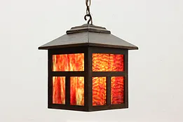 Craftsman Antique Stained Glass Mission Oak Light Fixture #47520