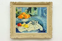 Oranges Still Life Vintage Original Oil Painting Fabry 31.5" #53426