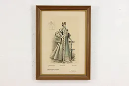 French Antique Fashion Magazine Lithograph Print 18" #53404