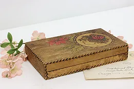 Folk Art Antique Painted Pyrography Jewelry or Keepsake Box #52768