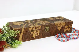 Folk Art Vintage Burnt Wood Pyrography Jewelry Keepsake Box #53164