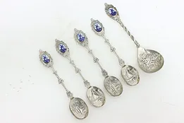 Set of 5 Dutch Silverplate Coffee Spoons Delft Blue Windmill #52183