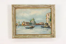 Venice City & Gondola Boat Vintage Original Oil Painting 17" #53406