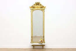 Victorian Antique Carved Gold Leaf Pier Mirror Marble #53256