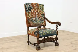 Renaissance Antique Unicorn Needlepoint Petit Point Chair #52379