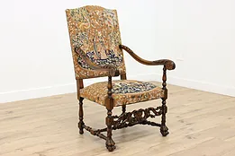 Unicorn Needlepoint Petit Point Antique Hall Chair #52380