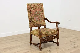 Renaissance Antique Carved Walnut & Needlepoint Hall Chair #52381