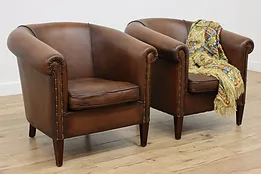 Pair of Art Deco Vintage Sheep Leather Club or Office Chairs #53493