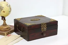 Victorian Antique Birch & Brass Jewelry or Keepsake Box #51514