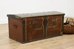 Norwegian Rosemaling Antique 1874 Pine Dowry Chest or Trunk #53139