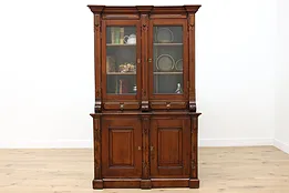 Victorian Antique Rustic Walnut China Display or Bookcase #53362