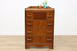 Art Deco Waterfall Vintage Walnut Tall Chest or Dresser #52328