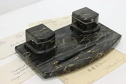 Art Deco Italian Antique Nero Portoro Marble Desktop Inkwell #48753