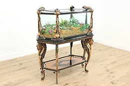 Sea Horse Aquarium Vintage Bronze & Marble Terrarium, Jewel #53523