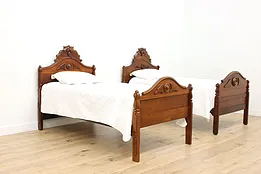 Pair of Victorian Antique Carved Walnut Twin Single Beds #52814