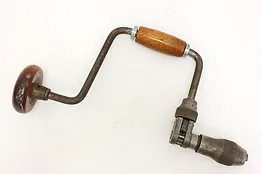 Industrial Antique Birch & Iron Ratchet Brace Hand Drill #53540