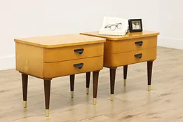 Pair Midcentury Modern Vintage Maple Nightstands End Tables #53498