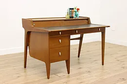 Midcentury Modern Vintage Walnut & Leather Desk, Drexel #53177