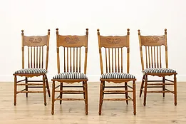 Farmhouse Set of 4 Antique Victorian Pressback Dining Chairs #52974