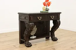 Renaissance Italian Antique Oak Hall Console Carved Paw Feet #53272