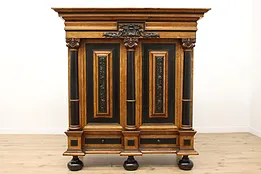 Dutch Kas Antique Carved Elm Dowry Armoire Wardrobe Cabinet #53159