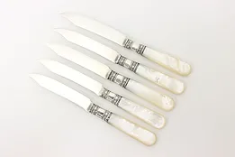 Set of 5 Mother of Pearl & Silver Fruit Cheese Knives, Sears #53606