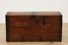 European Antique 1868 Pine Immigrant Chest or Blanket Trunk #53560