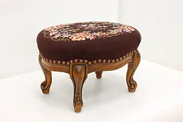 Traditional Antique Walnut Needlepoint Petit Point Footstool #53038