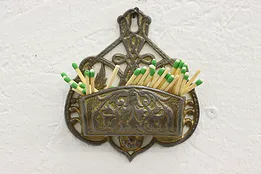 Victorian Antique Painted Cast Iron Wall Match Holder #50388