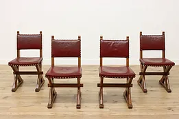 Set of 4 Vintage Tudor Design Oak & Leather Dining Chairs #53512