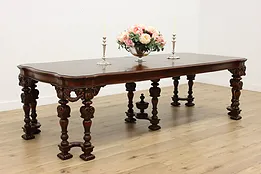 Tudor Antique Carved Mahogany Dining Table Opens 9' #52881