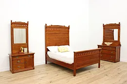 Victorian Antique Carved Birch 3 Pc Full Size Bedroom Set #52938