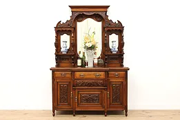 Victorian Antique Walnut Sideboard, Back Bar,Curio Cabinet #53138