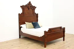 Victorian Antique Carved Walnut & Burl Full Double Size Bed #51142