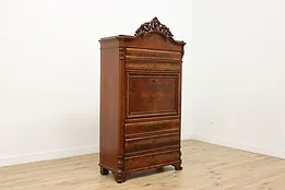 Biedermeier Empire Antique Drop Front Walnut Secretary Desk #53501